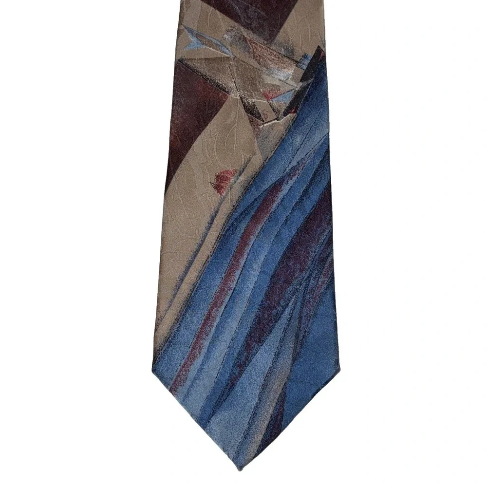 Karl Lagerfeld 100% Silk Men's Necktie Designer Italy Vintage Blue/Brown Art